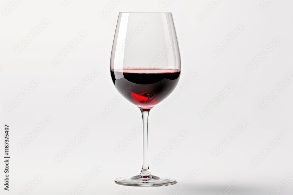 Elegant red wine glass filled with deep ruby wine sits on a neutral background celebrating the art of fine dining Elegant red wine glass filled with deep ruby wine sits on a neutral background celebrating the art of fine dining