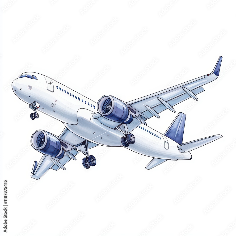 Fototapeta premium Airplane in Flight with Blue Accents and Detailed Features