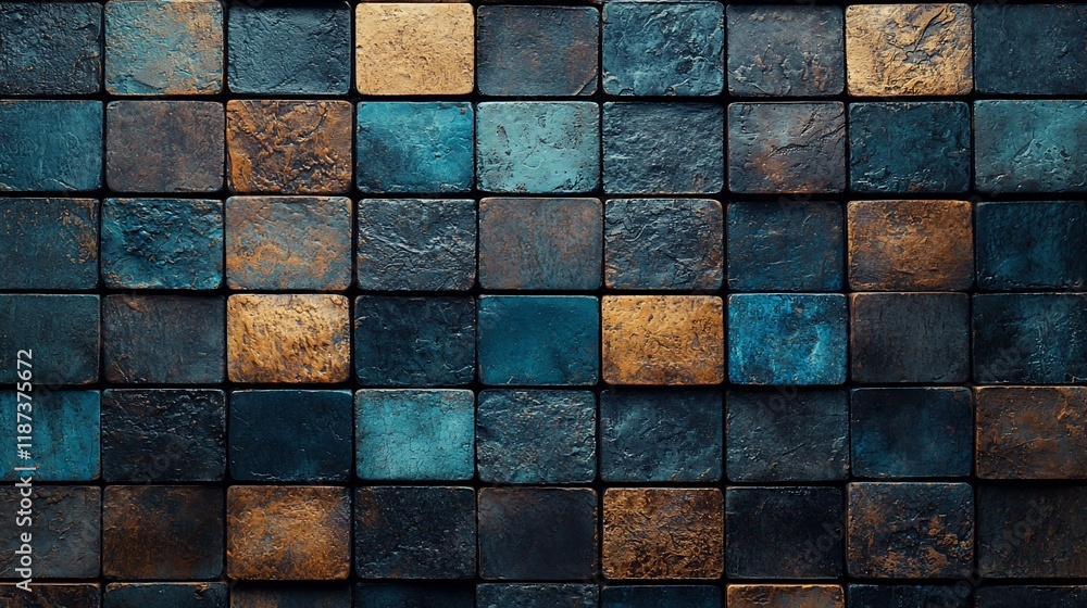 Abstract textured square tile mosaic wall. Abstract textured square tile mosaic wall.