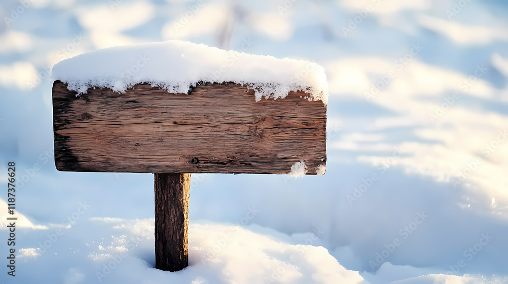 Naklejka premium Wooden sign board snow covered with copy space for text. Snowbound. Illustration
