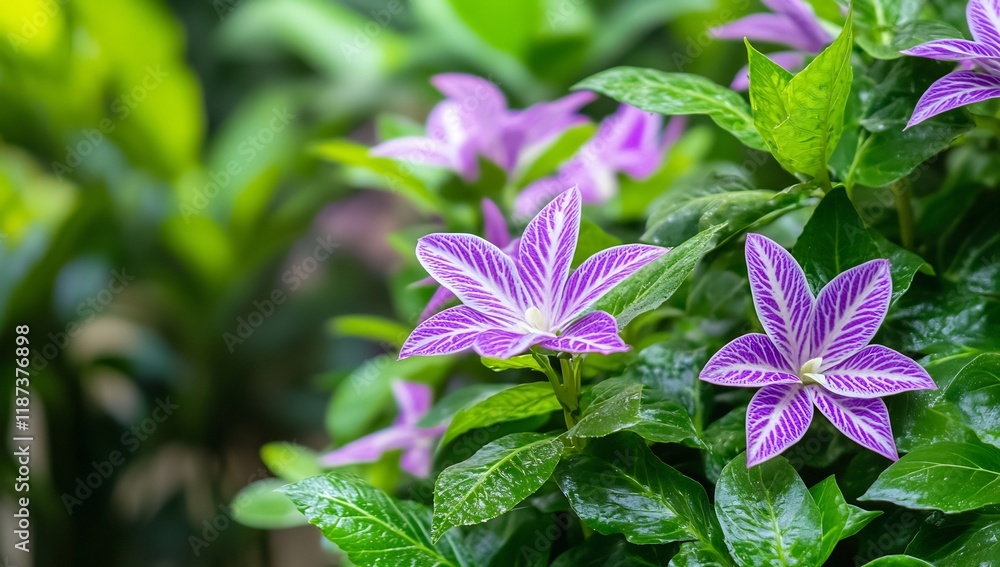 Purple flowers blooming in lush garden, botanical backdrop Purple flowers blooming in lush garden, botanical backdrop