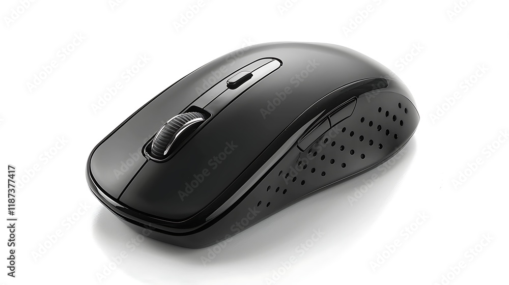 A wireless computer mouse with a scroll wheel isolated on white background A wireless computer mouse with a scroll wheel isolated on white background