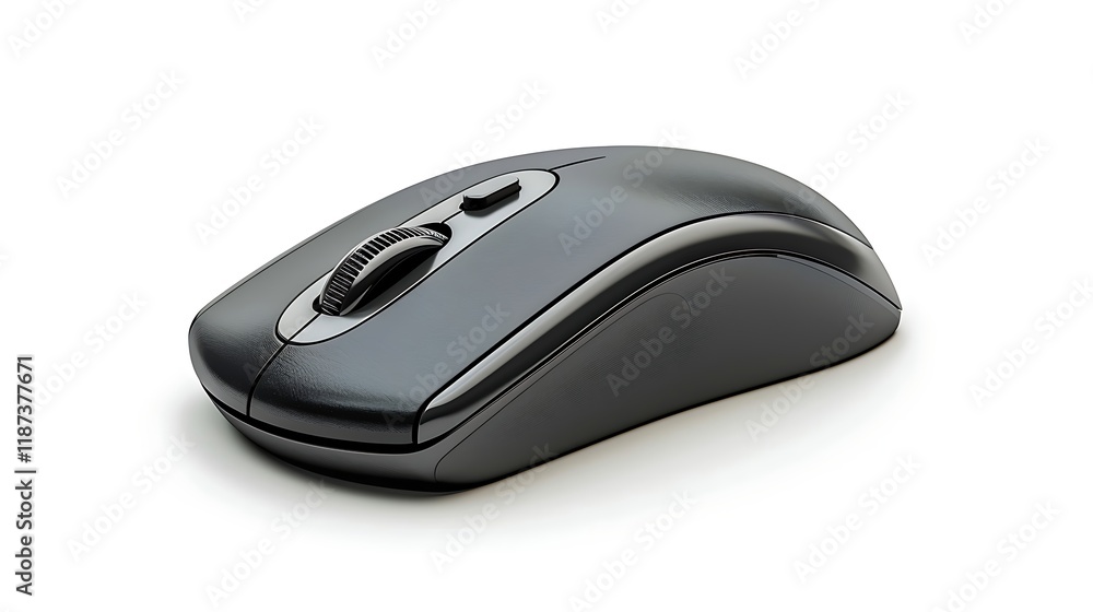 A wireless computer mouse with a scroll wheel isolated on white background A wireless computer mouse with a scroll wheel isolated on white background