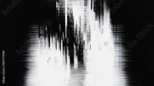 Monochrome Cyberpunk Distress: Abstract Digital Background with Glitch Overlay Effect and Retro Grunge Texture photo