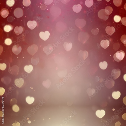 minimalist Valentine's Day background with geometric hearts in subtle pastel tones of pink, lavender, and light coral, arranged in a balanced, clean pattern. The backdrop should be smooth, with a co photo