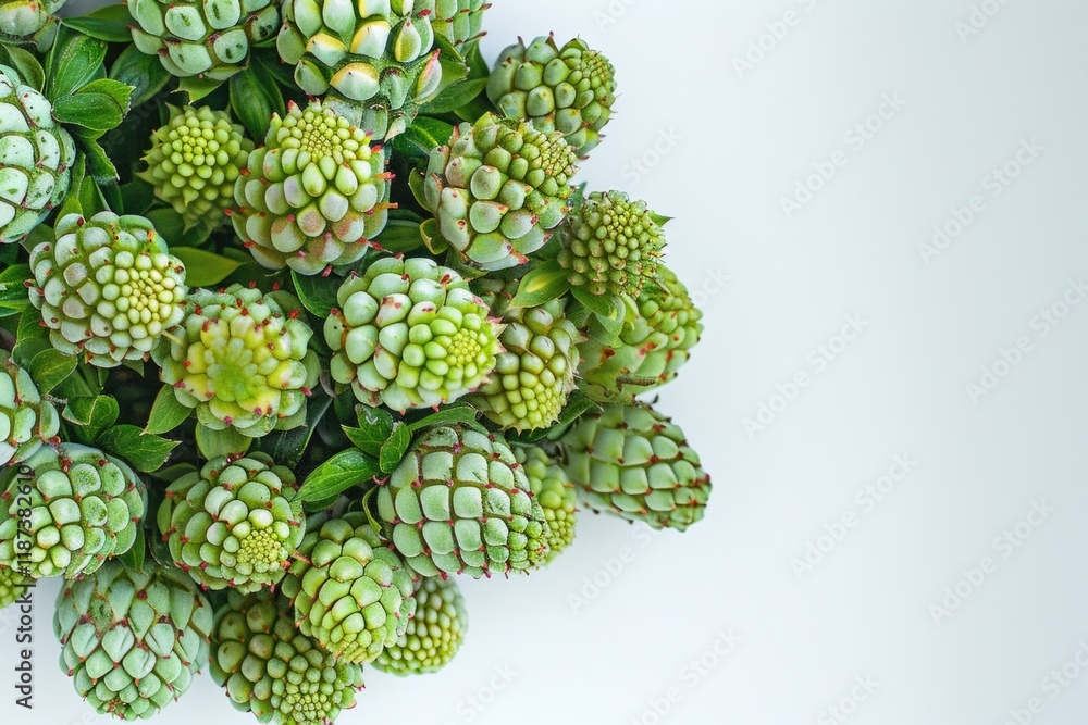 Cluster of Fresh Green Strawberries on a Off White Surface with copy space Cluster of Fresh Green Strawberries on a Off White Surface with copy space