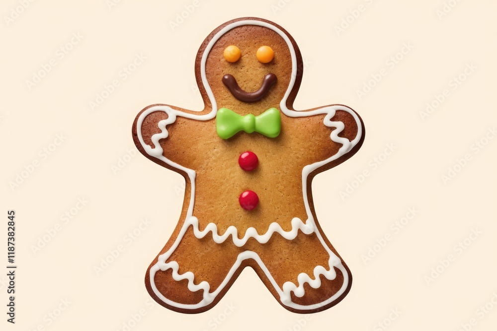 A cheerful gingerbread man cookie, decorated with icing and candy, perfect for Christmas. A cheerful gingerbread man cookie, decorated with icing and candy, perfect for Christmas.