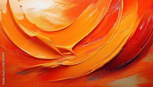 Vibrant Orange Paint Stroke Expressive Abstract Artwork Capturing the Boldness of an Orange Hue with Textured Brushstrokes, Emphasizing Artistic Expression and Creative Technique. photo