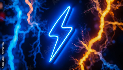 Powerful Neon Lightning Bolt Icon Sign Background, Highlighting the Energetic Nature of Lightning in Visually Appealing Neon Design