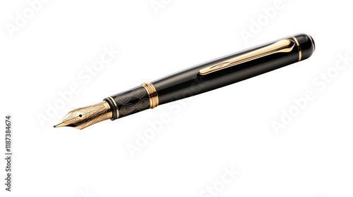 Luxurious Black and Gold Fountain Pen Close-up photo