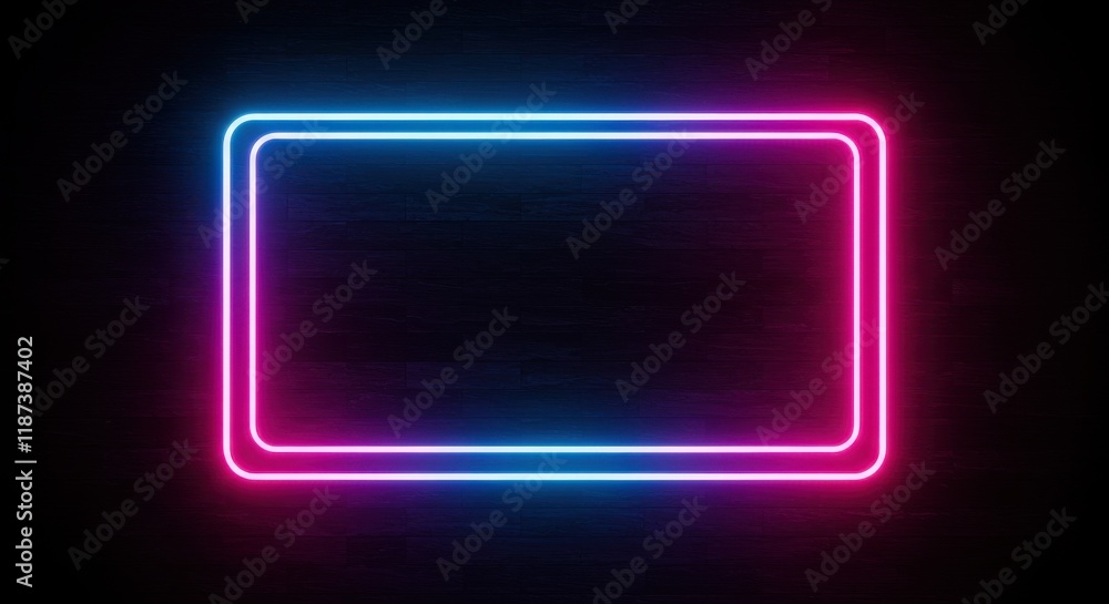 3D rendering exhibition background,Neon glowing rectangular frame with a futuristic dark background in vibrant pink and blue colors 3D rendering exhibition background,Neon glowing rectangular frame with a futuristic dark background in vibrant pink and blue colors
