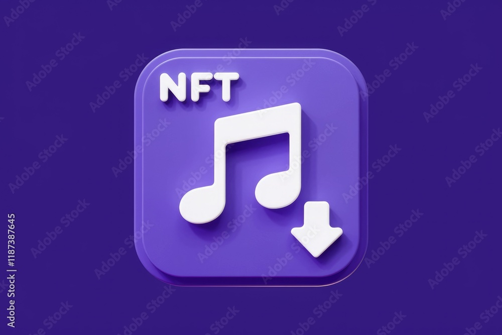 NFT music download button, purple background. Download digital music. NFT music download button, purple background. Download digital music.