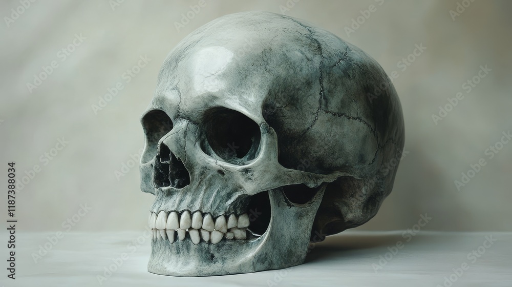 A skull is sitting on a table A skull is sitting on a table