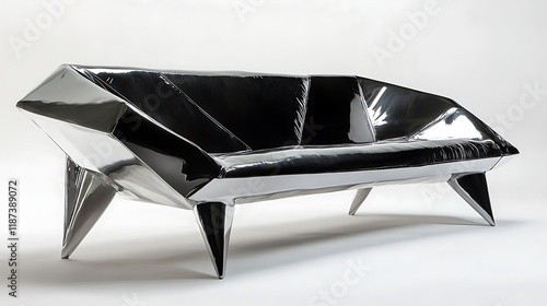 Modern sofa with sharp edges, metallic legs, and a minimalist design 