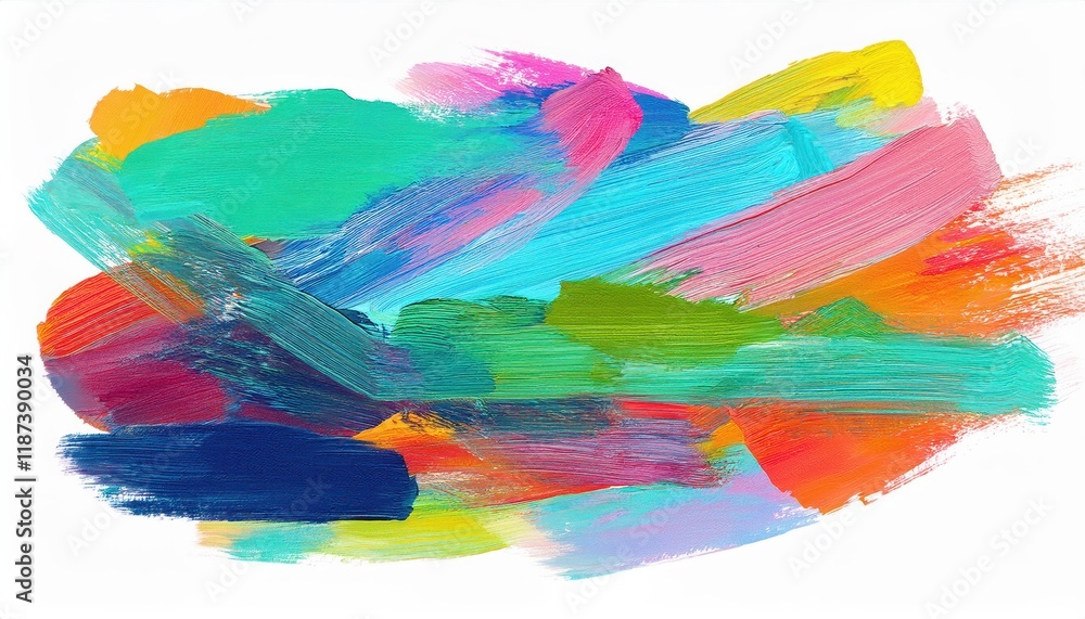 Obraz premium Striking Abstraction Isolated Brush Strokes Against a White Backdrop, Embracing the Vibrancy and Freedom of Abstract Art