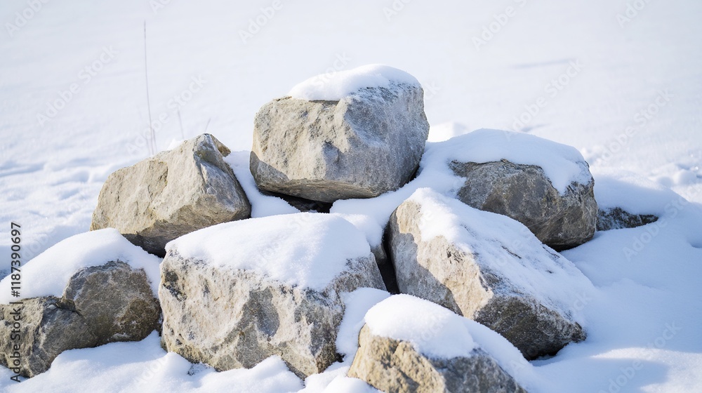 Snowy rocks winter landscape, cold field background, nature texture Snowy rocks winter landscape, cold field background, nature texture