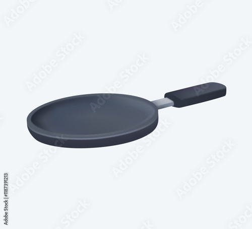 Frying pan 3D icon in cartoon style. Frying pan vector illustration omelette pan, cooking concept. Isolated cartoon vector kitchen skillet with a handle emphasizing the cooking process and preparation