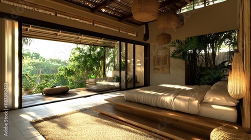 Modern suite with an indoor-outdoor living concept and natural materials 