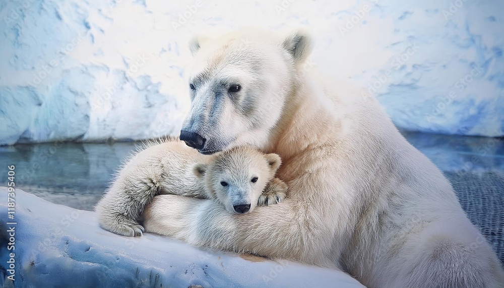 Heartwarming Arctic Love: Polar Bear Mother and Cub Cuddle Heartwarming Arctic Love: Polar Bear Mother and Cub Cuddle