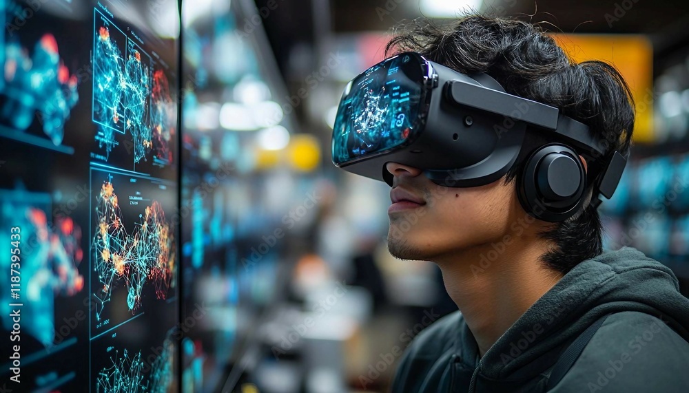 Students in a virtual reality lab conducting experiments on molecular structures and chemical reactions, with real-time data feedback, Interactive VR Science Lab Students in a virtual reality lab conducting experiments on molecular structures and chemical reactions, with real-time data feedback, Interactive VR Science Lab