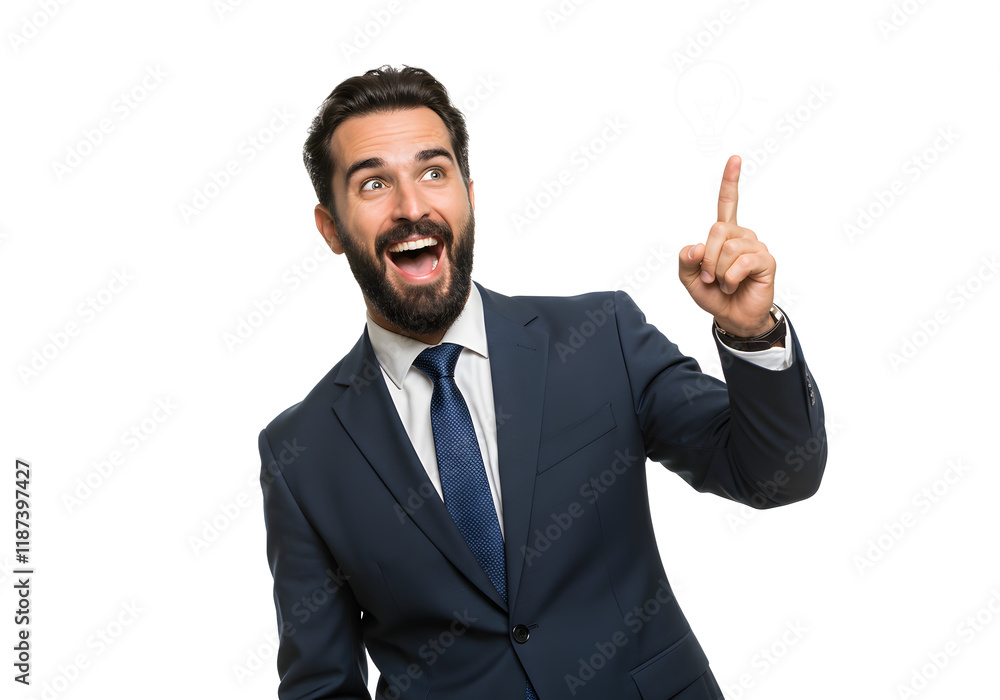 Handsome smiling male executive pointing his finger Handsome smiling male executive pointing his finger