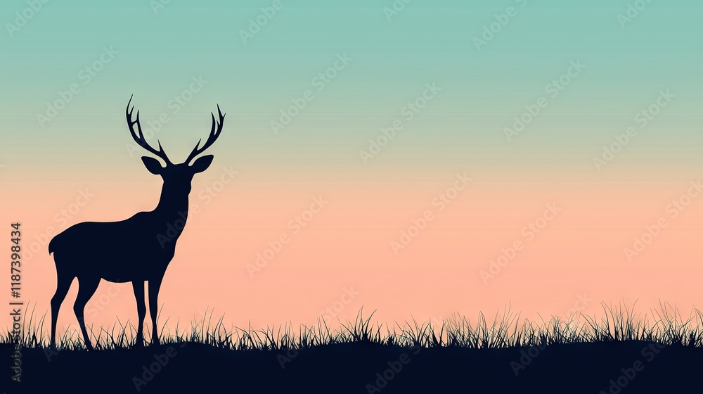 Obraz premium A deer stands tall on a green field beneath a pink and blue skyline