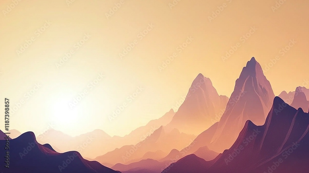 Fototapeta premium Image of mountain range with setting sun in background
