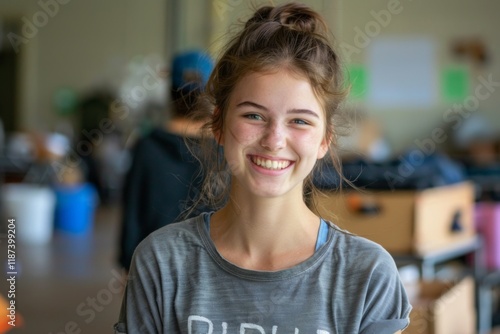 Portrait of a young Caucasian female volunteer at community center photo