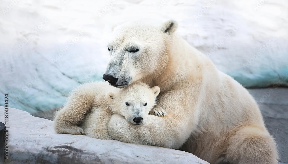 Heartwarming Arctic Love: Polar Bear Mother and Cub Cuddle Heartwarming Arctic Love: Polar Bear Mother and Cub Cuddle