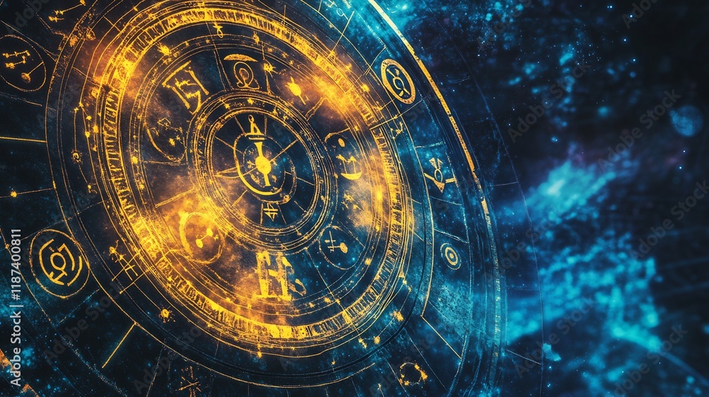 Naklejka premium Metaphysical scene showcasing planetary alignments karmic energy the spiritual essence of astrologys symbolic interpretations