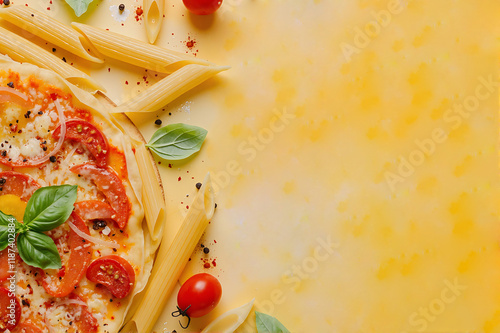 Italian Pasta and Pizza with Watercolor Art Background
