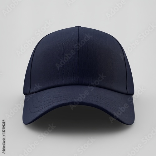 A navy blue cap with a curved brim, seen in profile photo