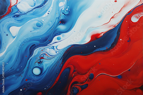 Vibrant Red, White, and Blue Acrylic Fluid Abstract Art
