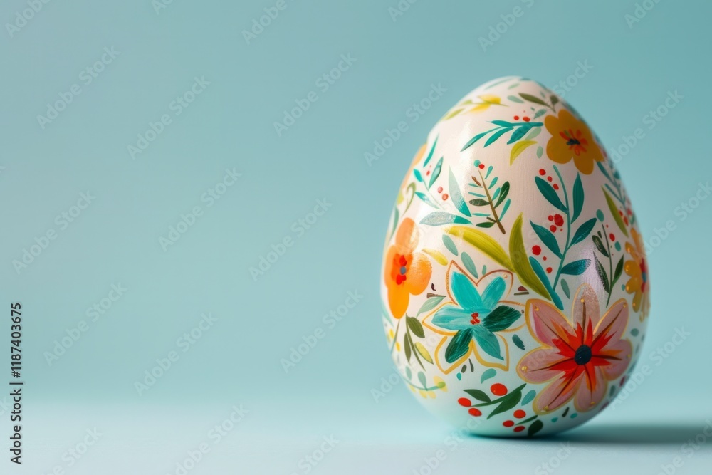 Hand-painted sustainable Easter egg with abstract floral pattern isolated on a soft blue gradient background Hand-painted sustainable Easter egg with abstract floral pattern isolated on a soft blue gradient background