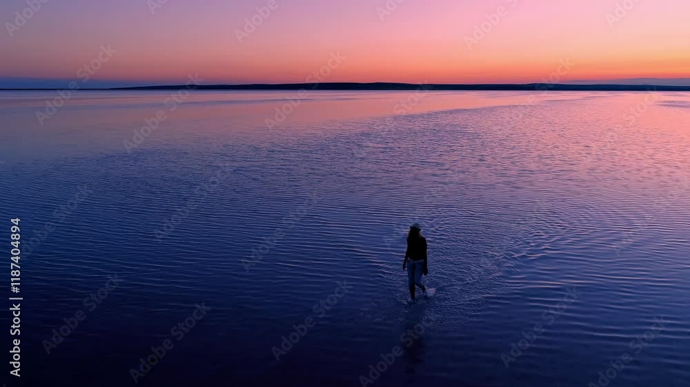 Silhouette of a person standing on a tranquil lake at sunset, surrounded by vibrant orange and golden hues. A stunning view ideal for nature, serenity, and inspirational-themed. Silhouette of a person standing on a tranquil lake at sunset, surrounded by vibrant orange and golden hues. A stunning view ideal for nature, serenity, and inspirational-themed.
