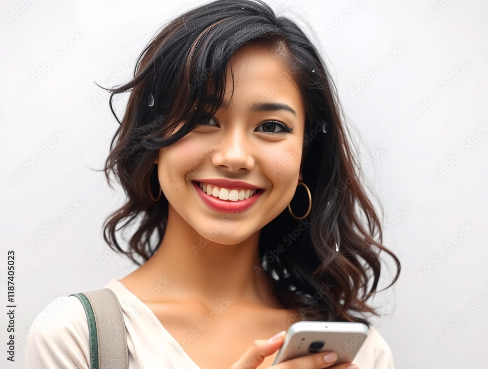 Smiling lovely young person using her cell phone. Web, search and corporate employee reading a conversation on a mobile, networking and texting on a mobile app Smiling lovely young person using her cell phone. Web, search and corporate employee reading a conversation on a mobile, networking and texting on a mobile app