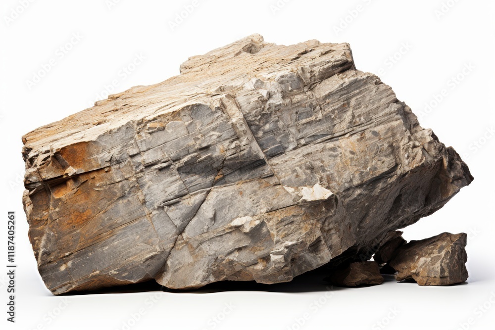Large geological rock formation with textured surface and natural colors displayed on a white background Large geological rock formation with textured surface and natural colors displayed on a white background