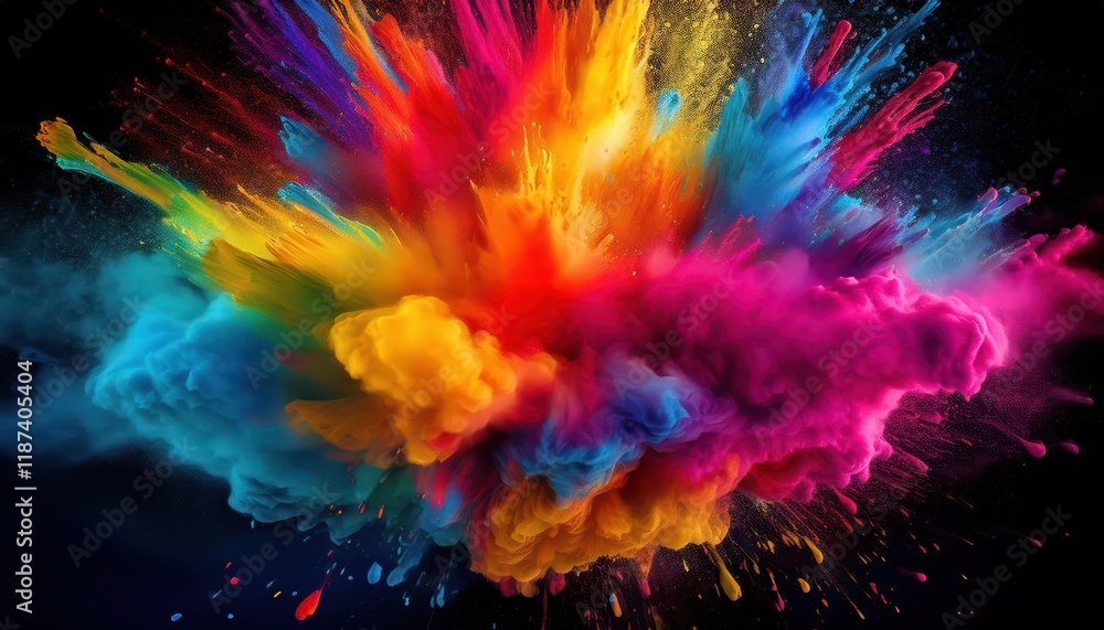 Obraz premium Vibrant Rainbow Color Splash AIGenerated Artwork Showcases Holi Festivals Exuberance and Joy with a Technicolor Paint Explosion