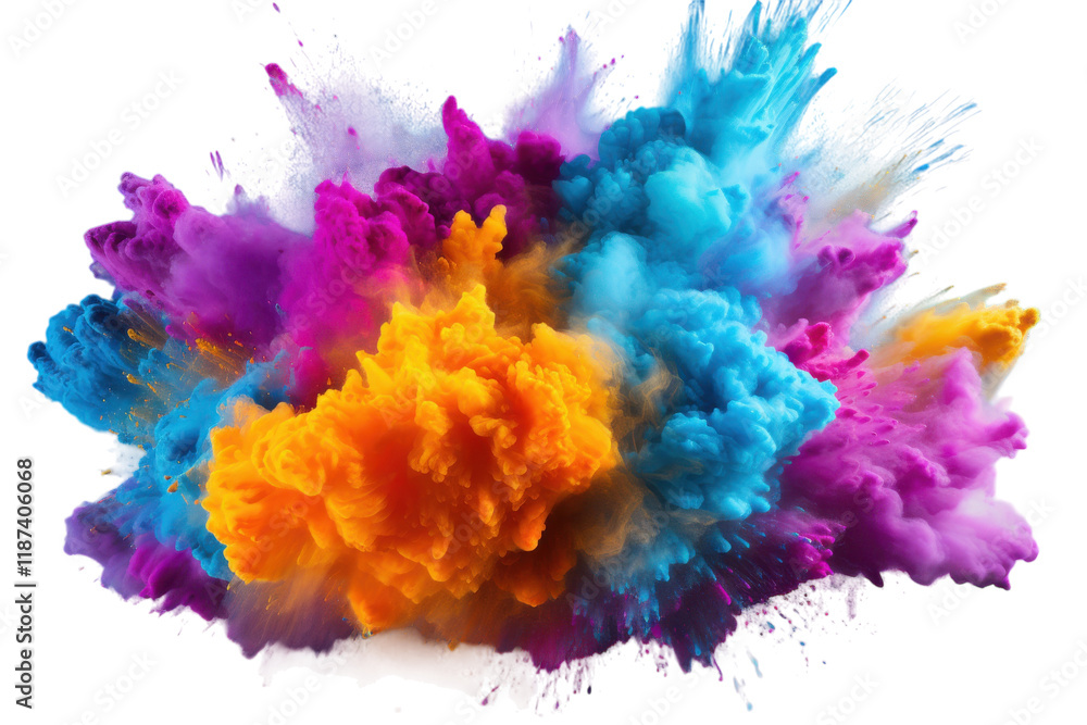 Colorful smoke explosion creates a stunning visual spectacle against a blue backdrop Colorful smoke explosion creates a stunning visual spectacle against a blue backdrop