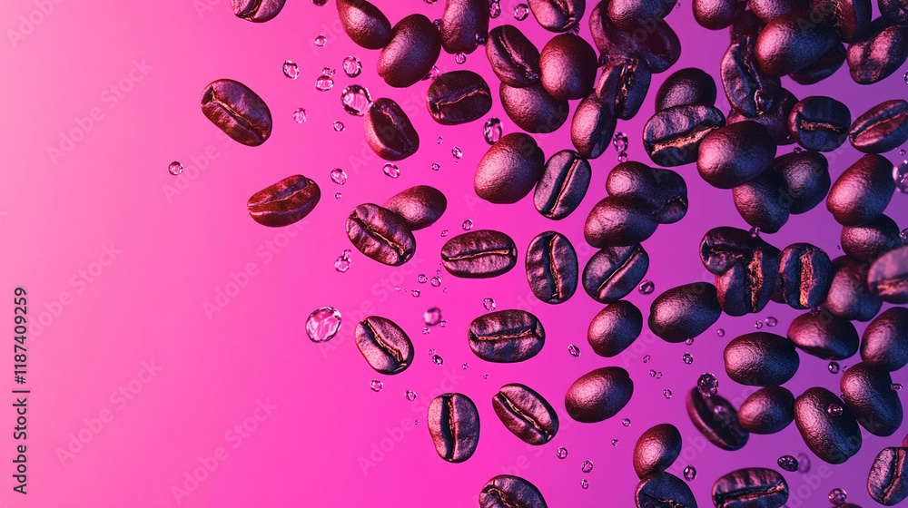 Coffee beans scattered over a bright gradient background. Generative AI Coffee beans scattered over a bright gradient background. Generative AI