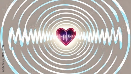 glowing holographic heart with subtle vibration effects on a sound wave inspired romantic background for artistic visuals or social media posts