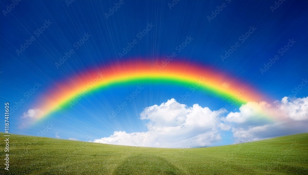 rainbow on blue sky background rainbow on blue sky background