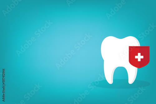 Dental care, protection. Vector illustration of a tooth and shield.