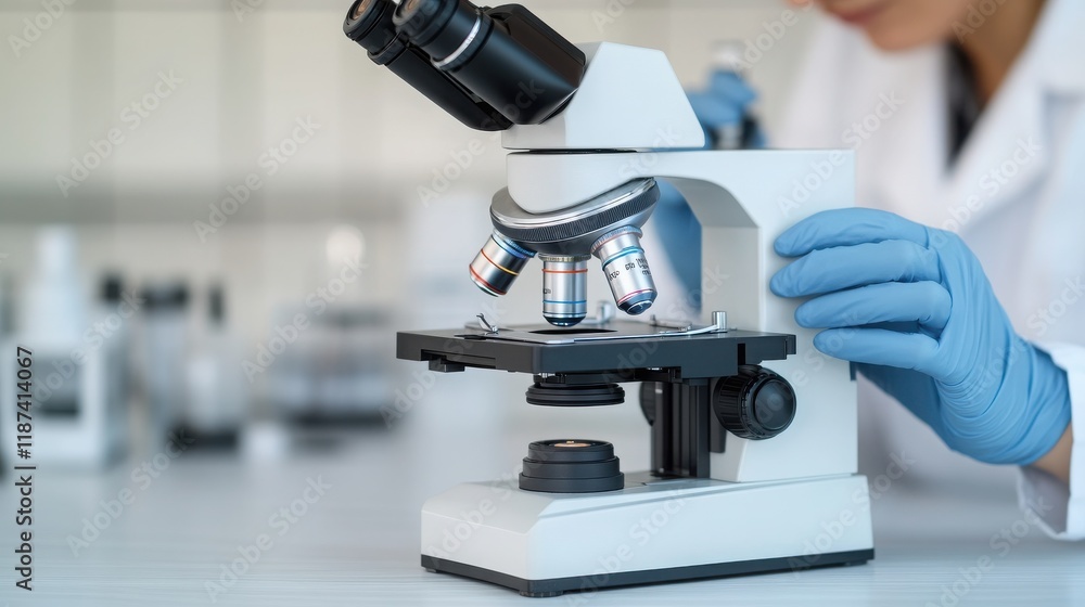 A scientist examines samples under a microscope in a laboratory, showcasing advanced technology and precise research. A scientist examines samples under a microscope in a laboratory, showcasing advanced technology and precise research.