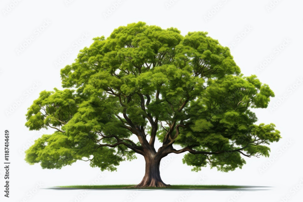 Large green tree with lush foliage standing in a clear environment, showcasing nature's beauty in vibrant colors Large green tree with lush foliage standing in a clear environment, showcasing nature's beauty in vibrant colors