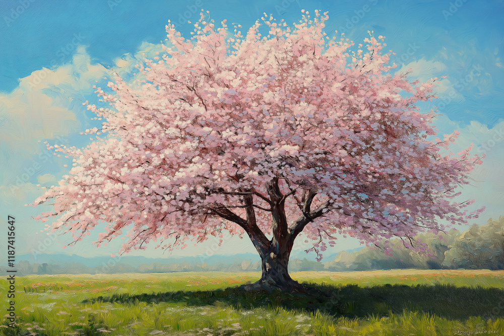 Blühender Kirschbaum in einer malerischen Frühlingslandschaft
Blühender Kirschbaum in einer malerischen Frühlingslandschaft