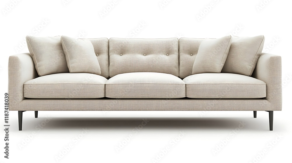 Sofa with a minimalist design, featuring slim metal legs and soft, neutral tones Sofa with a minimalist design, featuring slim metal legs and soft, neutral tones