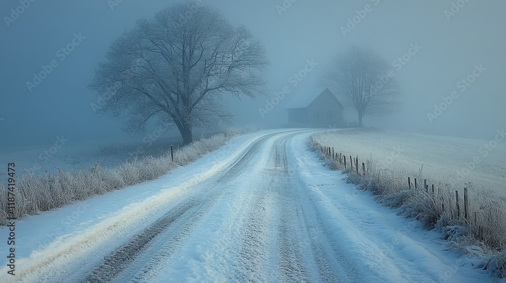 a winter road to the fog a winter road to the fog