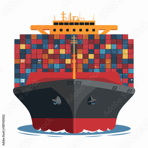 Fully Loaded Container Ship Vector Illustration