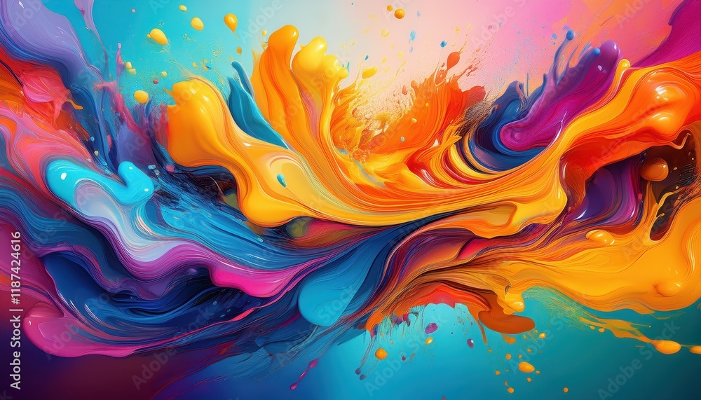 Fototapeta premium Vibrant Abstract Art Bright Gradient Backdrop Drenched with Colorful Paint Splashes, Creating a Dynamic and Expressive Masterpiece